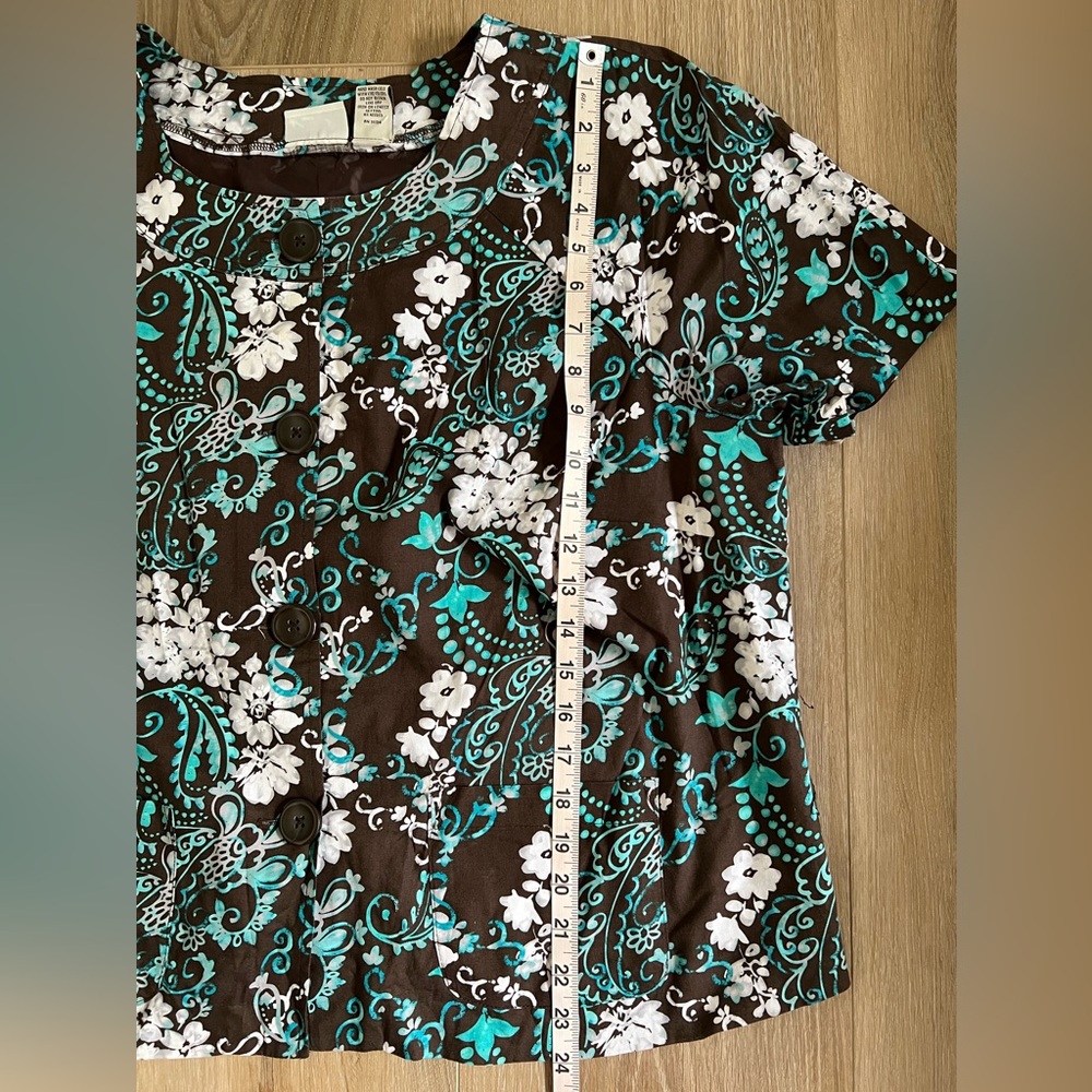 KIM ROGERS Paisley Brown Button Up Top EUC - Picture 7 of 7